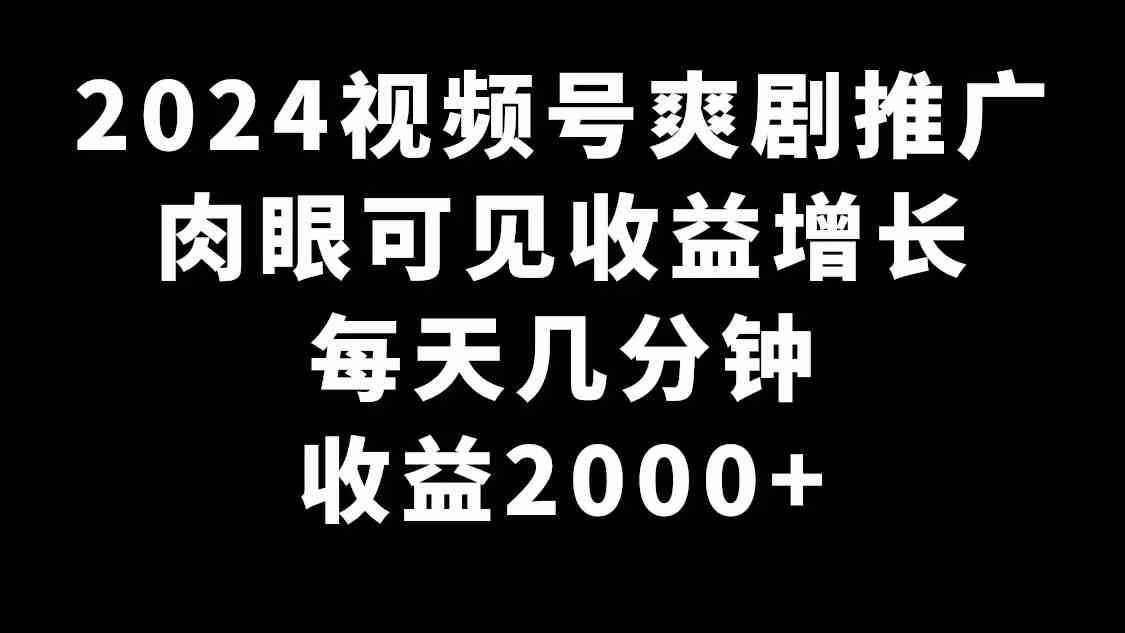 图片[1]-（9028期）2024视频号爽剧推广，肉眼可见的收益增长，每天几分钟收益2000+-飓风网创资源站